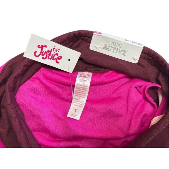 Justice Color Block Running Shorts Size 8 Pink BURGUNDY NEW - Picture 6 of 10